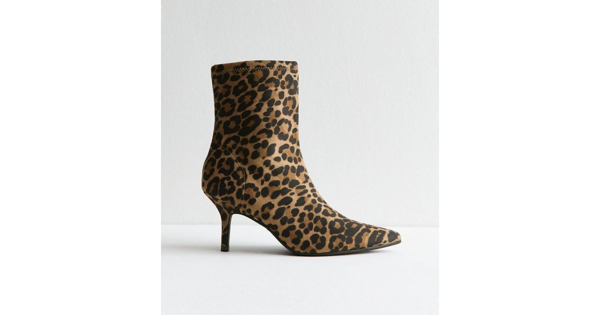 Stone Leopard Print Sock Boots | New Look | New Look (UK)
