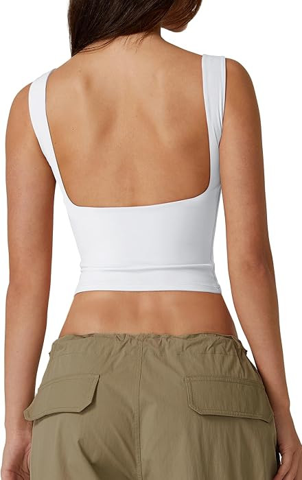 QINSEN Women's Sexy Open Back Sleeveless Crop Tank High Neck Slim Fit Cropped Tee Shirt Y2k Tops | Amazon (US)