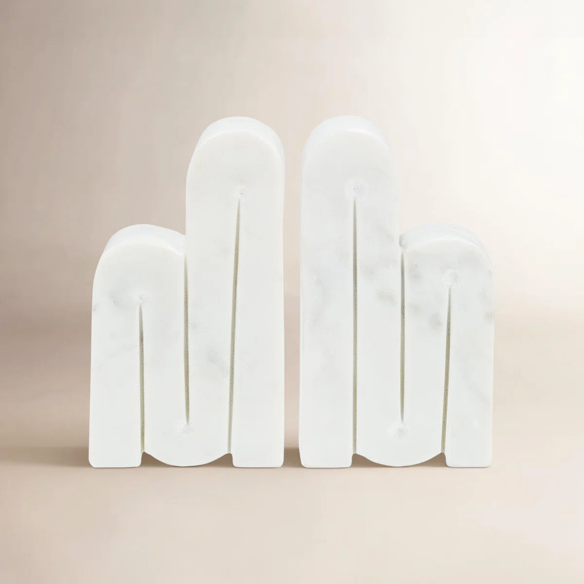 Set of 2 Marble Bookends Contemporary Abstract White Swirl Design Bookend Set Book Organization H... | Wayfair North America