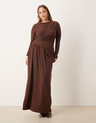 ASOS DESIGN Curve soft touch drape maxi dress in chocolate | ASOS (Global)