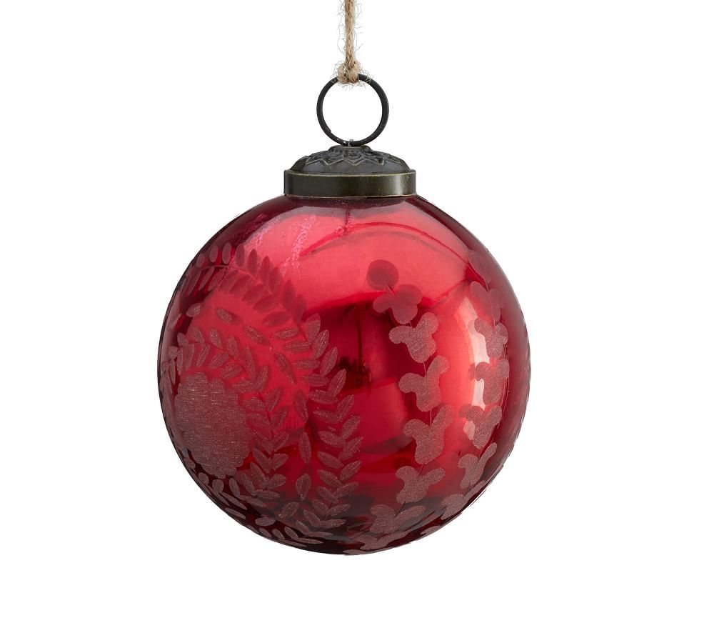 Etched Mercury Glass Ornament Sets - Red | Pottery Barn (US)