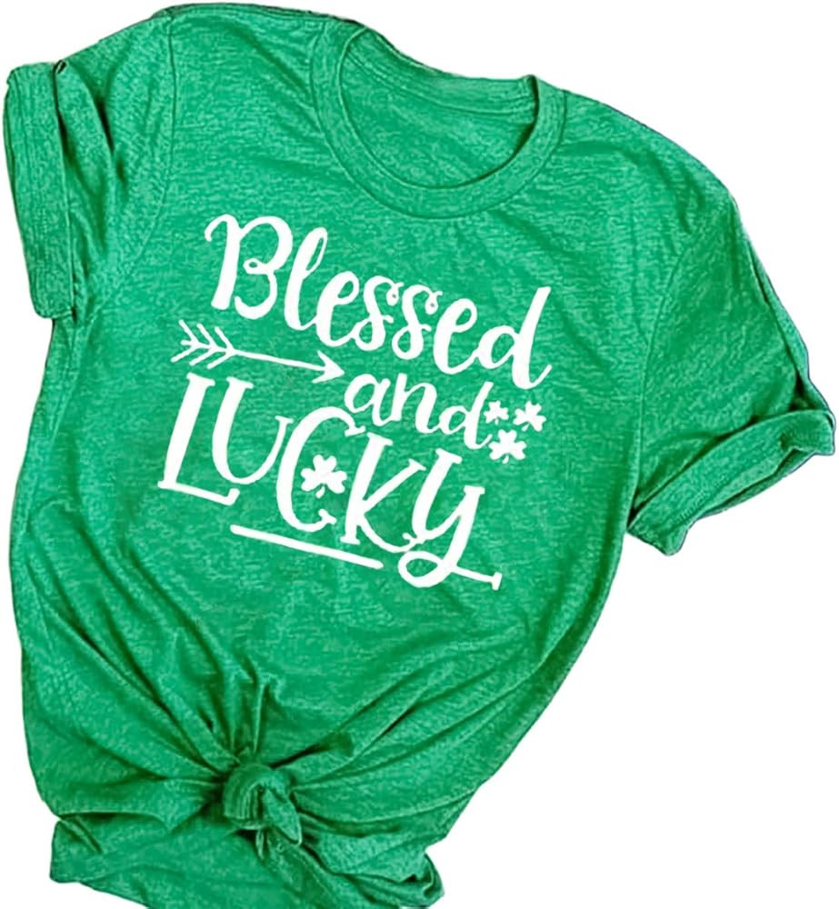 Beopjesk Women's St Patrick's Day T-Shirt Lucky Irish Shamrock Paddy's Day Graphic Tees Tops | Amazon (US)