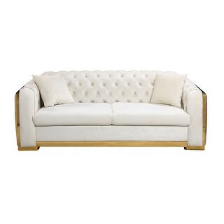 Velvet Upholstered Sofa for Living Room, Apartment, Dorm, High-density Foam, Gold Metal Inlaid Tr... | Bed Bath & Beyond