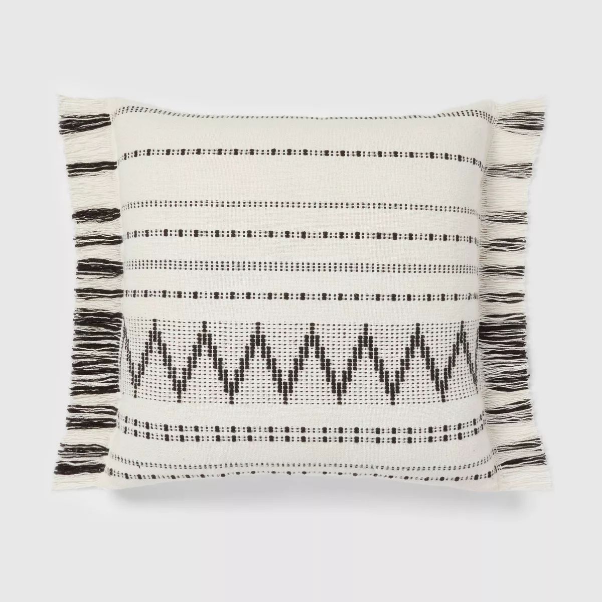 Euro Woven Stripe with Fringe Decorative Throw Pillow Off-White/Black - Threshold™ | Target