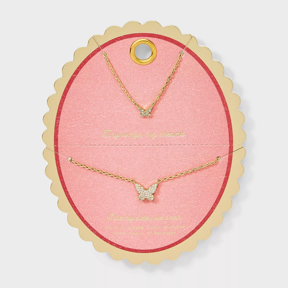 14K Gold Dipped Cubic Zirconia Butterfly Pendant Necklace Set 2pc - Gold | Target