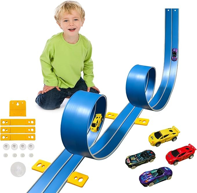 15 Ft Flexible Race Car Track (Daytona Blue) for Kids,Flex Track Starter Set Compatible with Hot ... | Amazon (US)