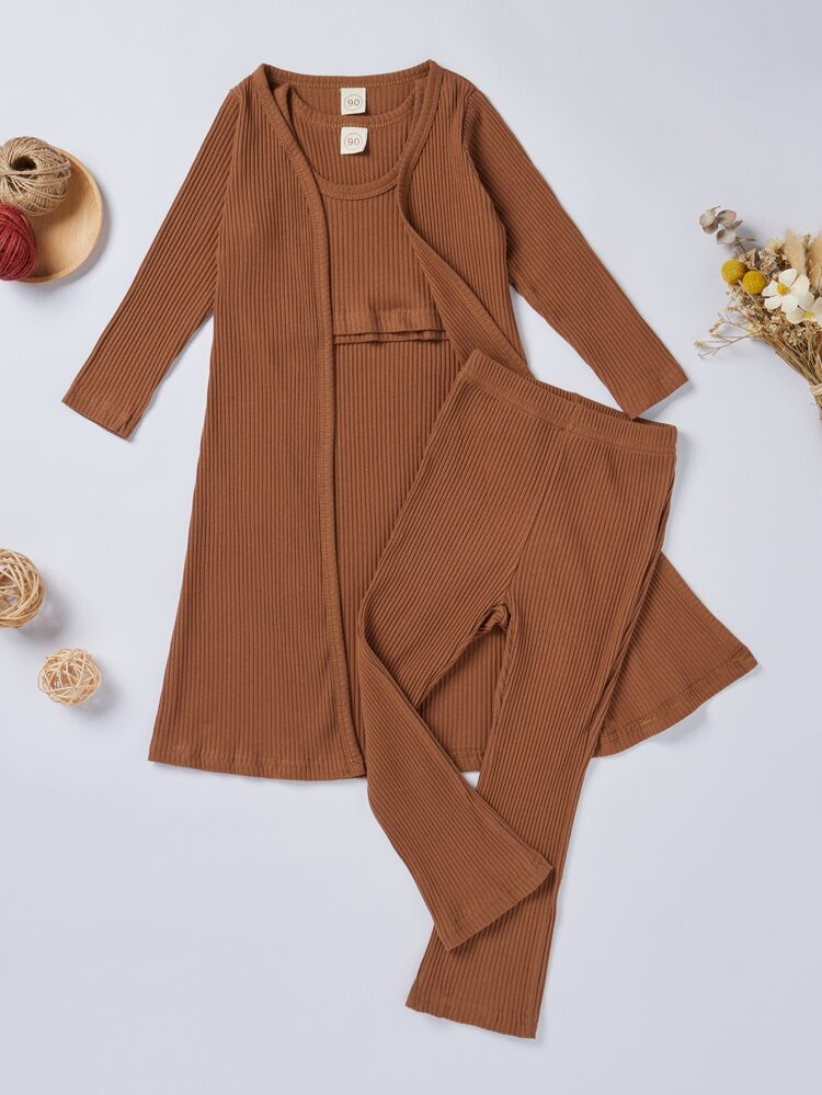 Toddler Girls Solid Ribbed Tank Top & Coat & Pants | SHEIN
