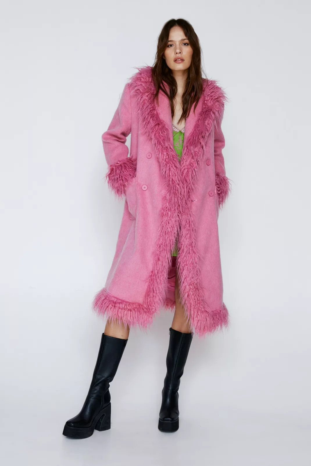 Premium Faux Fur Trim Wool Coat | Nasty Gal (US)