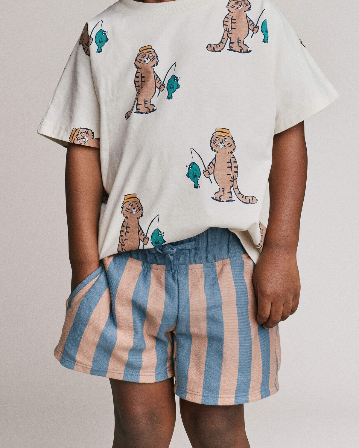 Toddler Boy Long-Line Shorts in Stripes - Slate Blue/Brown | Carter's Inc