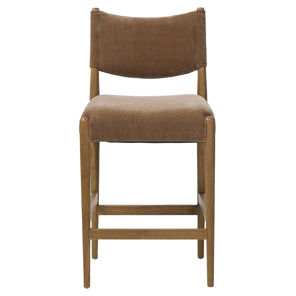 Odelia Modern Classic Brown Velvet Oak Wood Counter Stool | Kathy Kuo Home