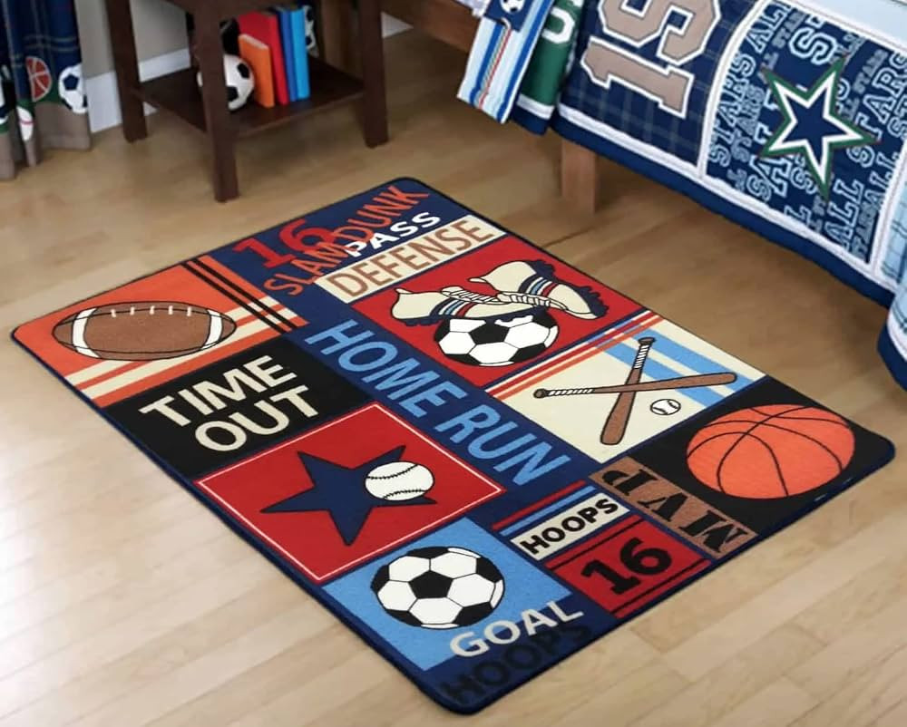 Fun Sport Kids Rugs Nylon Carpet Soccer Baseball Football Basketball with Multi-Color for Boy Gir... | Amazon (US)