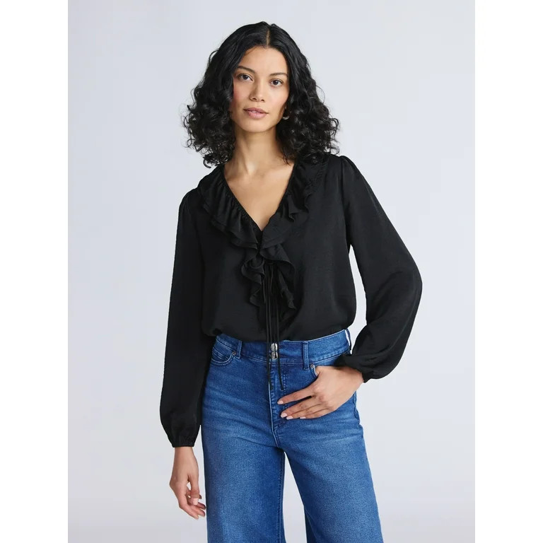 Sofia by Sofia Vergara Women's and Women's Plus Ruffle Neck Blouse, Sizes XS-4X - Walmart.com | Walmart (US)