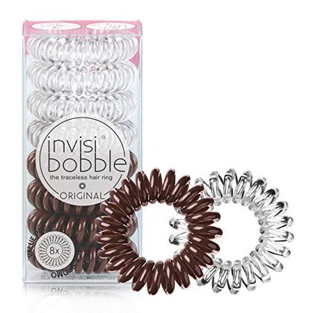 invisibobble Original Traceless Spiral Hair Ties - Pack of 8 Crystal Clear and Pretzel Brown - Stron | Walmart (US)