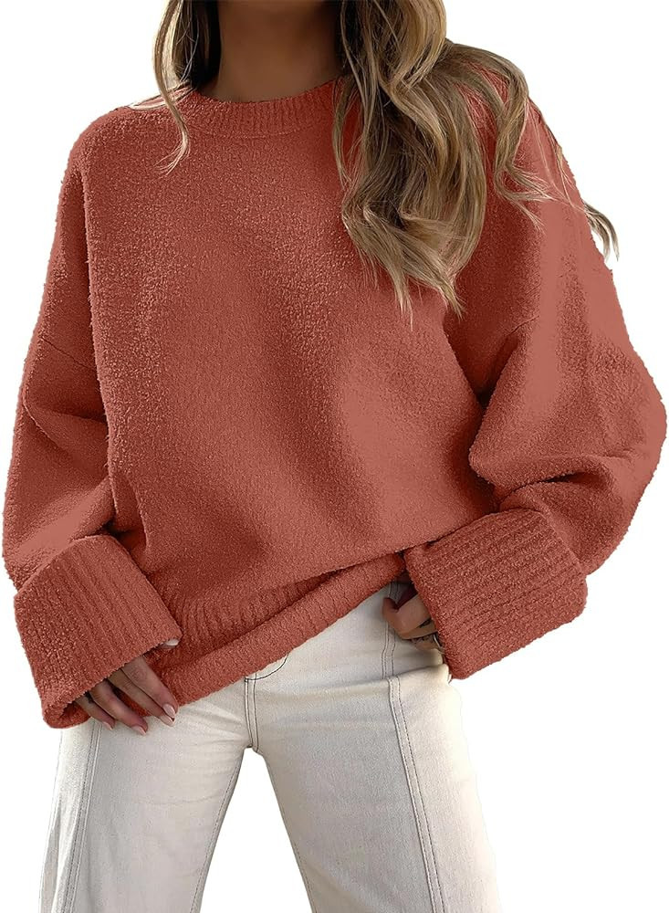Prinbara Women's Crewneck Long Sleeve Oversized Fuzzy Knit Chunky Warm Pullover Sweater Top | Amazon (US)