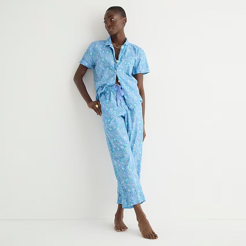 Cotton poplin short-sleeve pajama set in marigold blooms print | J.Crew US
