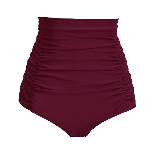 COCOPEAR Women's Ruched High Waisted Bikini Bottom Retro Vintage Swim Short Tankinis | Amazon (US)