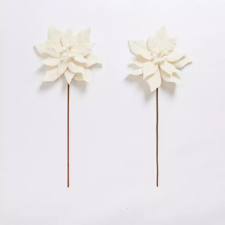 New! White Felt Poinsettia Picks, Set of 2 | Kirkland's Home