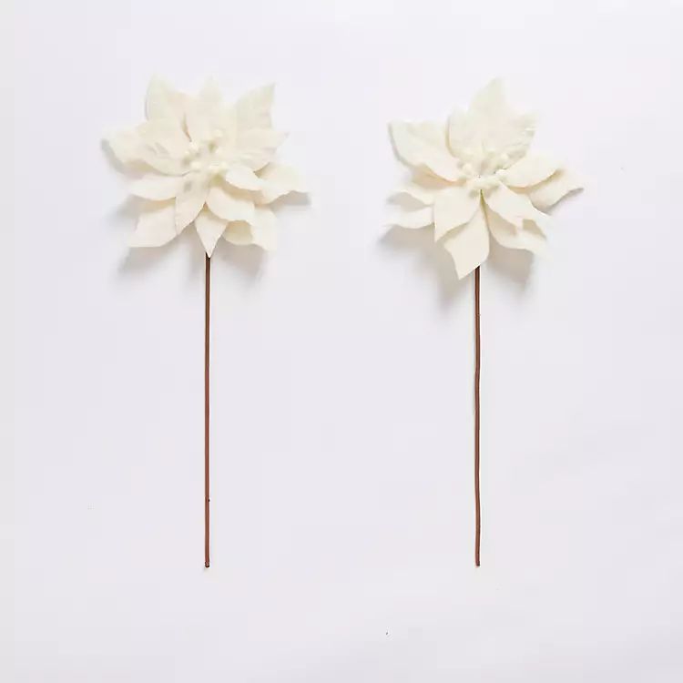 White Felt Poinsettia Picks, Set of 2 | Kirkland's Home