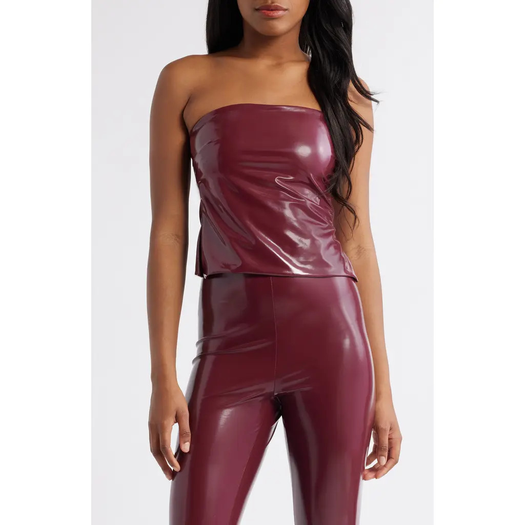 Naked Wardrobe Faux Leather Tube Top in Zinfandel at Nordstrom, Size X-Large | Nordstrom