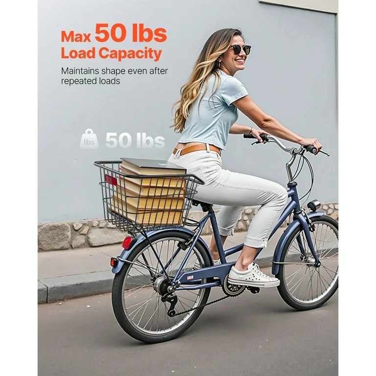 KFFKFF Rear Bicycle Basket, Sturdy Metal Wire Design with Reflective Light and Waterproof Cover, ... | Walmart (US)