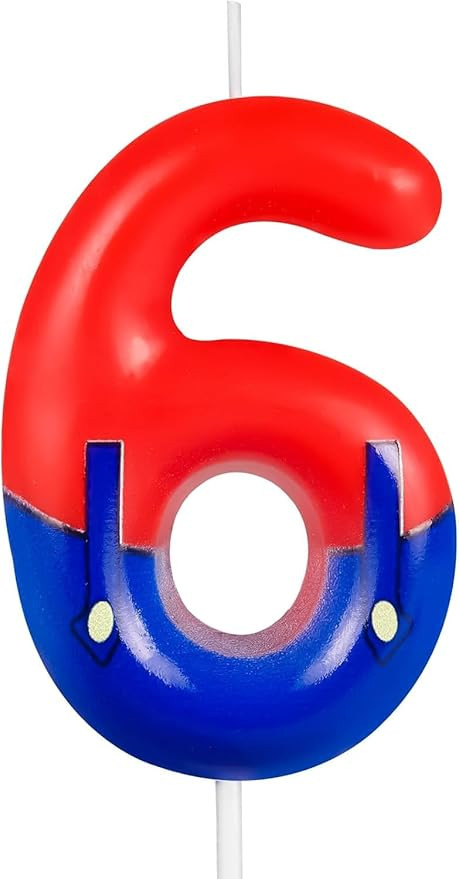 Number 6 Red and Blue Number Birthday Candles, 6th Cartoon Game Character-Themed Cake Toppers, Ha... | Amazon (US)