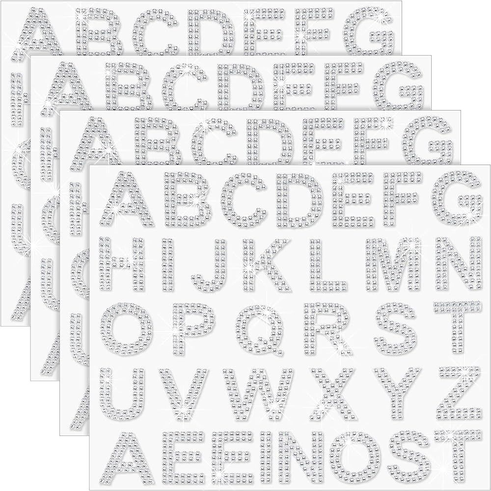 136 Pieces Rhinestone Letters Iron Stick on Sticker Large Glitter Bling Alphabet Letter Sticker G... | Amazon (US)