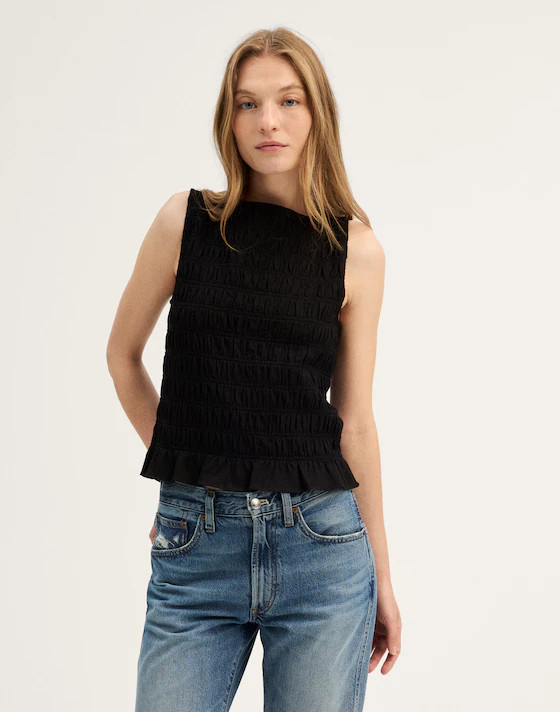 Smocked Boatneck Sleeveless Top | Madewell