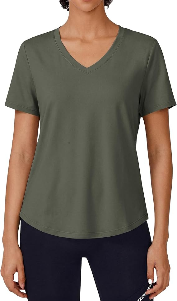 PINSPARK Soft Workout Tops for Women Short Sleeve V Neck Moisture Wicking UPF 50+ Sun Protection ... | Amazon (US)