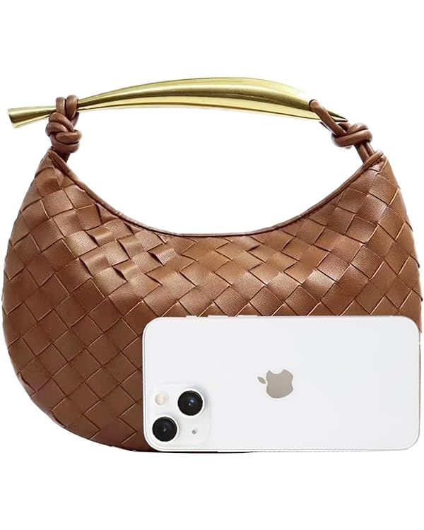 FEOFFS Woven Leather Hobe Dumpling Bag Dinner Handbag For Women Purse Hobo Bag Knotted Woven Summ... | Amazon (US)