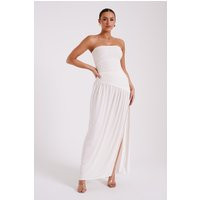 Bex Strapless Slinky Maxi Dress With Split - Ivory I MESHKI I Size XL | MESHKI US