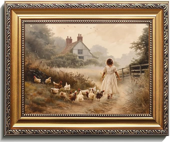 uniro Vintage Gold Framed Wall Art, Farmhouse Wall Decor Chicken Farm Girl Canvas Art Prints Pain... | Amazon (US)