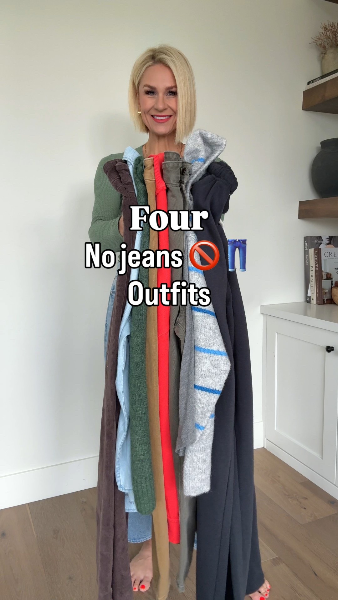 If you’re looking for bottoms other than jeans, then you’ll love these outfits! 
— many pieces have been restocked/on SALE!
Comfy, classic staples you can mix + match.
Sizing:
Red pullover fits tts, wearing a med in fiery red.
Tan & green pants: loose fit, but got my true size 4 reg
Cotton denim button down - I sized up to a large. (Pulling/puckering buttons is not a good look)! 
Gray/blue striped sweater fits tts, wearing  med 
Sweatpants are a looser fit
Polo t shirt fits tts (on SALE!)
Burgundy pullover & green sweater fit tts, wearing a medium.
Brown cord pants fit through the size— they’re selling fast so I linked another option.
Always size down half size in Adidas sneakers

#LTKOver40 #LTKGiftGuide #LTKCyberWeek