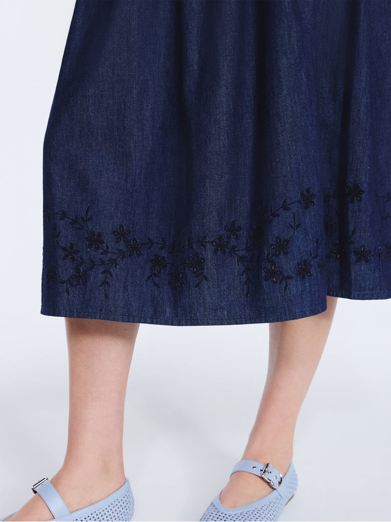 Free Assembly Women's and Women's Plus Embroidered Cotton Maxi Skirt with Smocked Waist, Sizes XS... | Walmart (US)