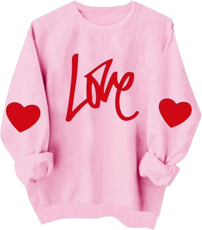 Valentines Sweatshirts for Women 2026 Heart Sweater Crewneck Long Sleeve Shirts Valentine Outfits... | Amazon (US)