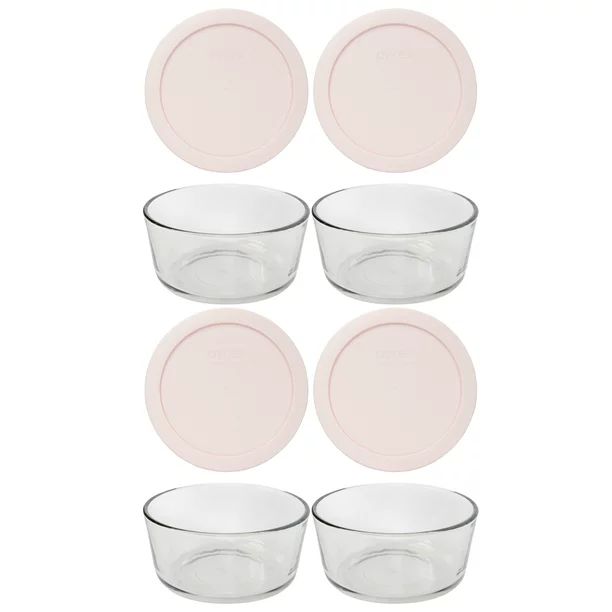 Pyrex 7201 Round Glass Food Storage Bowl w/ 7201-PC Loring Pink Lid Cover (4-Pack) | Walmart (US)