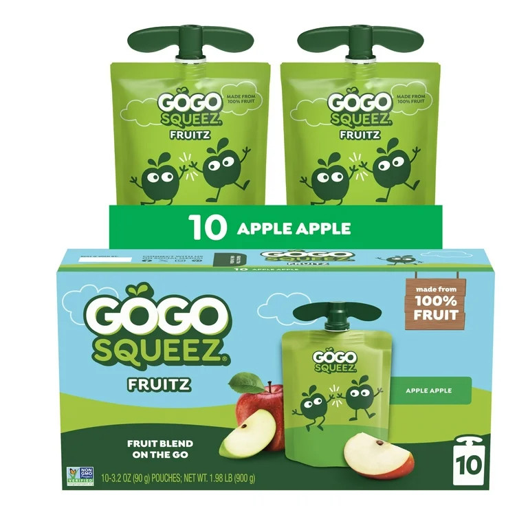 GoGo squeeZ No Sugar Added Apple Applesauce and Fruit Puree Pouches, 3.2 oz (10 Pack) | Walmart (US)