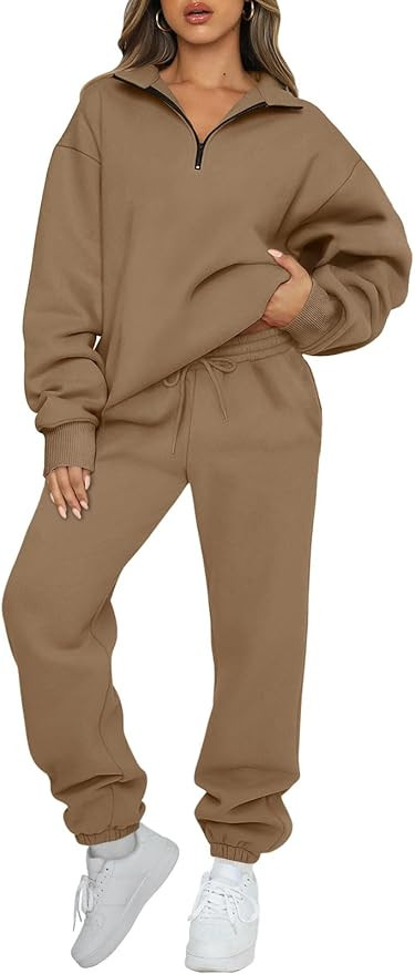 AUTOMET Women's Sweatsuits 2 Piece Outfits Lounge Sets Long Sleeve Half Zip Pullover and Baggy Sw... | Amazon (US)