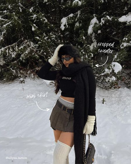 Mini skirt, winter outfit, neutral outfit, outfit inspo, neutral style, black cropped sweater 

#LTKstyletip #LTKitbag #LTKSeasonal
