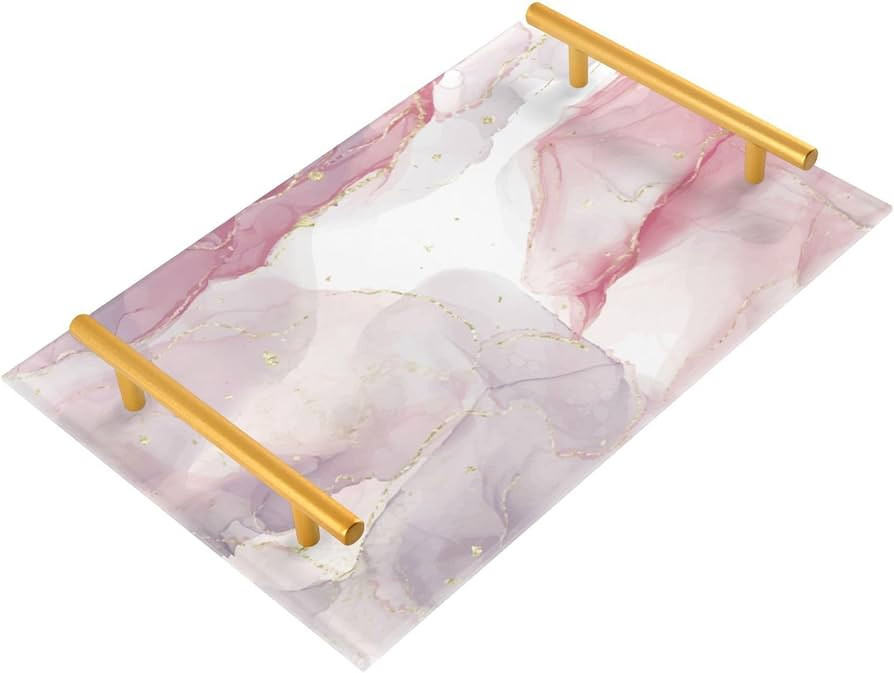 Amazon.com: Pale Pink Marble Decorative Tray, Decorative Tray for Perfume Accessories, with Golde... | Amazon (US)