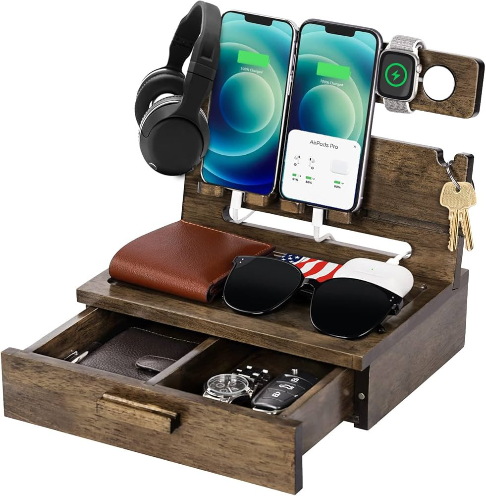 Gifts for Dad Husband Christmas from Daughter Son Wife, Funistree Wood Phone Docking Station with... | Amazon (US)
