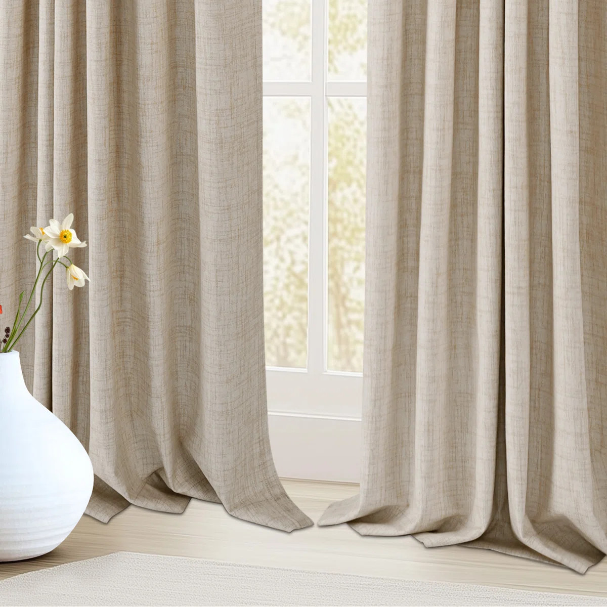 100% Blackout Linen Textured Curtains Solid Thermal Insulated  Drapes for Bedroom Living Room (50... | Wayfair North America