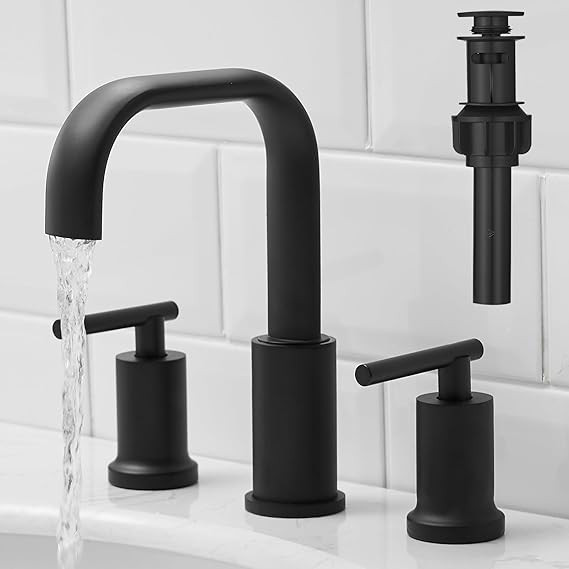 Matte Black Bathroom Faucet 8 Inch Widespread Bathroom Faucet, Bathroom Faucet for Sink 3 Hole, W... | Amazon (US)