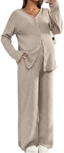 BLENCOT Maternity Lounge Set 2 Piece Long Sleeve Top and Pants with Pockets | Amazon (US)