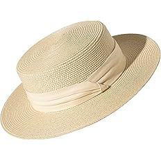 Lanzom UPF50+ Women Wide Brim Straw Panama Sun Hat Boater Summer Beach Sun Hat | Amazon (US)
