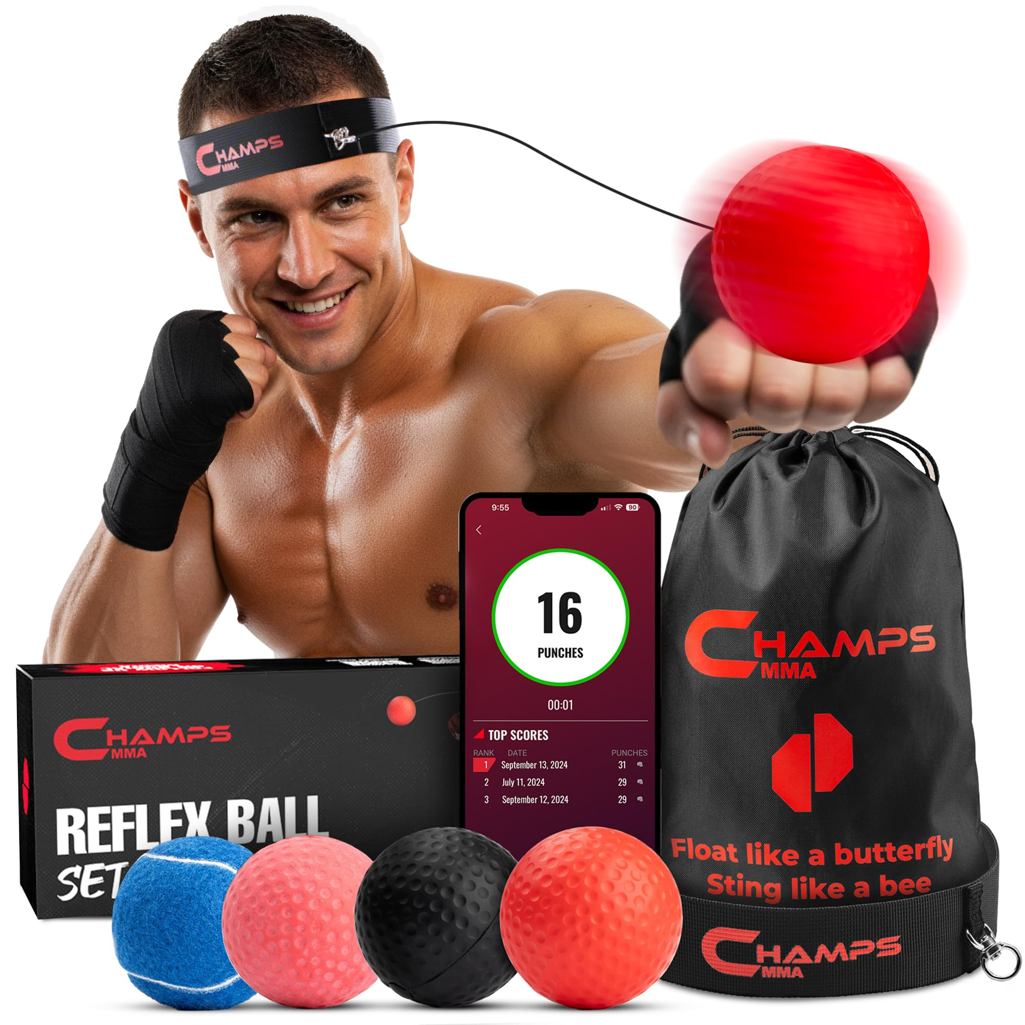 Champs MMA Boxing Reflex Ball Set with Punch Counter App | 4 Balls with Varying Weights, Headband... | Amazon (US)