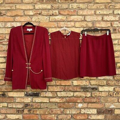 St John Evening Santana Knit Women Size 8 Red Three Piece Set Holiday Dog Show | eBay US