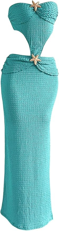 GORGLITTER Women's Crochet Dress Metal Starfish Cut Out Strapless Bodycon Maxi Dresses Backless B... | Amazon (US)
