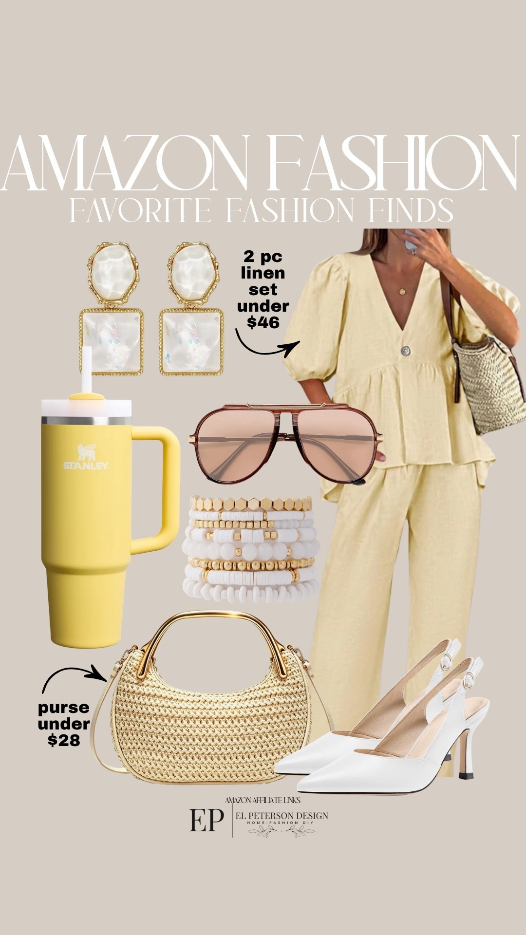 Amazon
2 pc outfit
Stanley cup
Sunglasses
Earrings
Purse
Heels
Bracelet 
