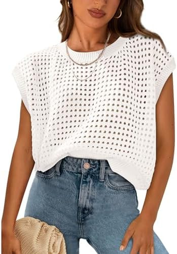 PRETTYGARDEN Womens Spring Tops 2026 Summer Shirts Crochet Cap Sleeve Sweater Pullover Cute Beach... | Amazon (US)