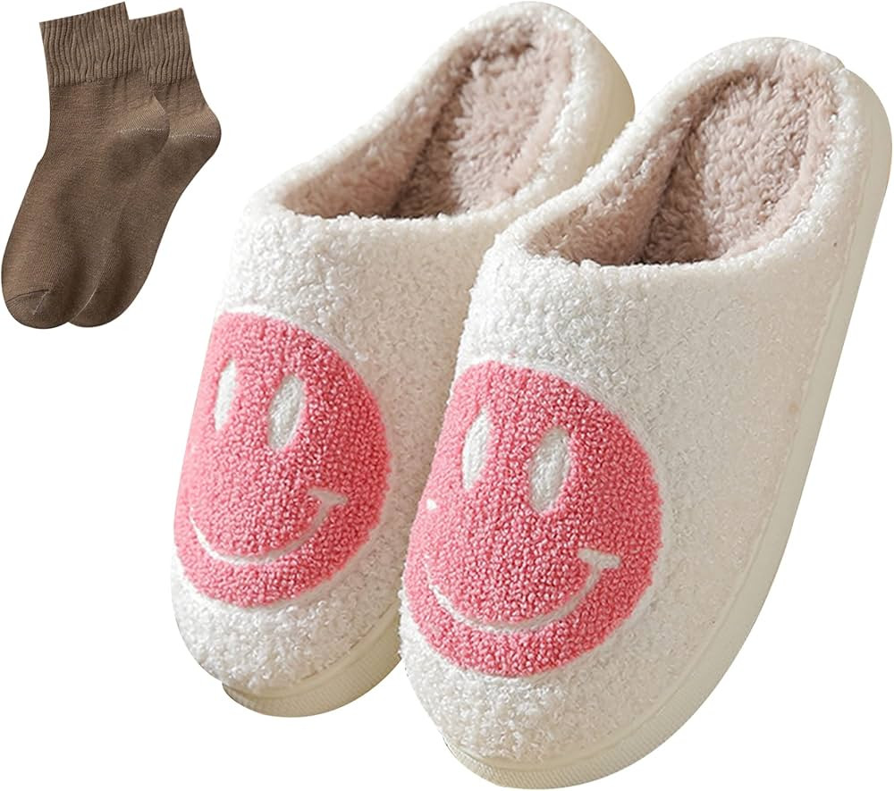 Smiley Face Slippers for Women Men,Retro Soft Cozy Comfy Plush Lightweight House Slippers Slip-on... | Amazon (US)